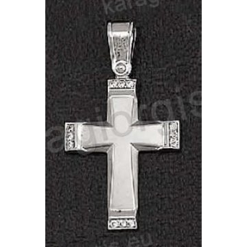 Βαπτιστικός σταυρός λευκόχρυσος για κορίτσι με άσπρες πέτρες ζιργκόν με λουστρέ και ματ φινίρισμα