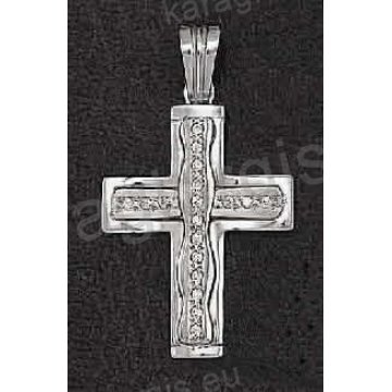 Βαπτιστικός σταυρός λευκόχρυσος για κορίτσι με άσπρες πέτρες ζιργκόν με λουστρέ φινίρισμα