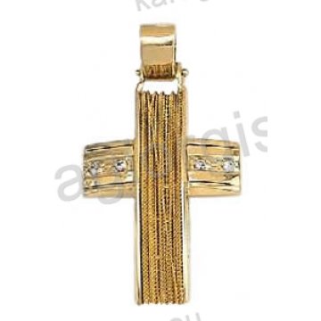 Βαπτιστικός σταυρός για κορίτσι χρυσός με χειροποίητο χρυσό σύρμα και άσπρες πέτρες ζιργκόν