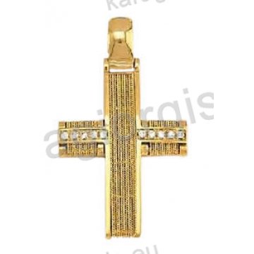 Βαπτιστικός σταυρός για κορίτσι χρυσός με χειροποίητο χρυσό σύρμα και άσπρες πέτρες ζιργκόν Με δώρο την αλυσίδα