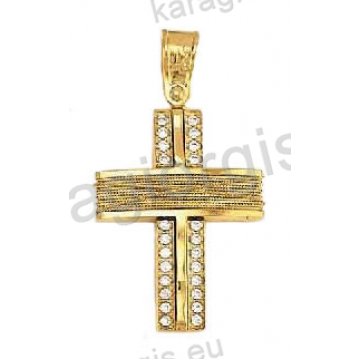 Βαπτιστικός σταυρός για κορίτσι χρυσός με χειροποίητο χρυσό σύρμα και άσπρες πέτρες ζιργκόν