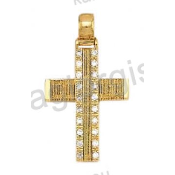 Βαπτιστικός σταυρός για κορίτσι χρυσός με χειροποίητο χρυσό σύρμα και άσπρες πέτρες ζιργκόν Με δώρο την αλυσίδα