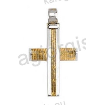 Βαπτιστικός σταυρός για αγόρι λευκόχρυσος με χειροποίητο χρυσό σύρμα και λουστρέ φινίρισμα Με δώρο την αλυσίδα     