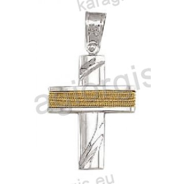 Βαπτιστικός σταυρός για αγόρι λευκόχρυσος με χειροποίητο χρυσό σύρμα και λουστρέ φινίρισμα