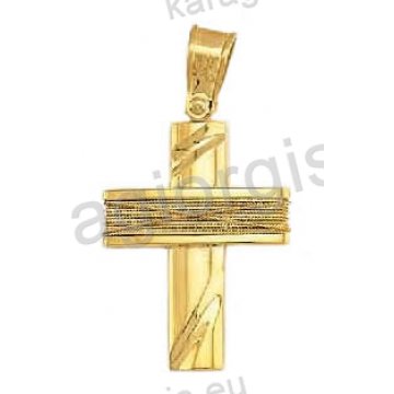 Βαπτιστικός σταυρός για αγόρι χρυσός με χειροποίητο χρυσό σύρμα και λουστρέ φινίρισμα