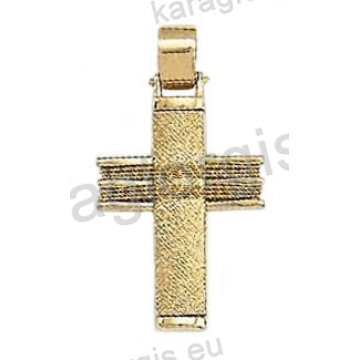 Βαπτιστικός σταυρός για αγόρι χρυσός με χειροποίητο χρυσό σύρμα σαγρέ και λουστρέ φινίρισμα