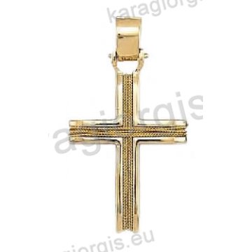 Βαπτιστικός σταυρός για αγόρι χρυσός Με δώρο την αλυσίδα με χειροποίητο χρυσό σύρμα και λουστρέ φινίρισμα