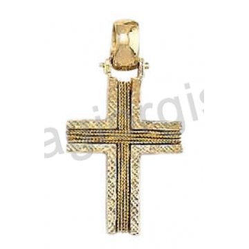 Βαπτιστικός σταυρός για αγόρι χρυσός με χειροποίητο χρυσό σύρμα σαγρέ και λουστρέ φινίρισμα