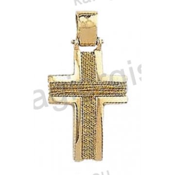 Βαπτιστικός σταυρός για αγόρι χρυσός με χειροποίητο χρυσό σύρμα και λουστρέ φινίρισμα