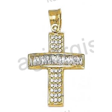 Βαπτιστικός σταυρός για κορίτσι χρυσός με μπαγιέτες και άσπρες πέτρες ζιργκόν Με δώρο την αλυσίδα