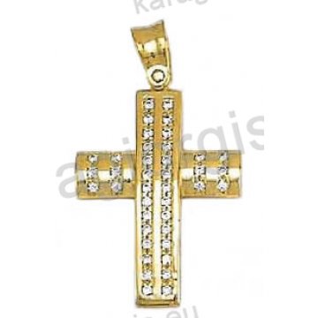 Βαπτιστικός σταυρός για κορίτσι χρυσός με λουστρέ φινίρισμα και άσπρες πέτρες ζιργκόν 