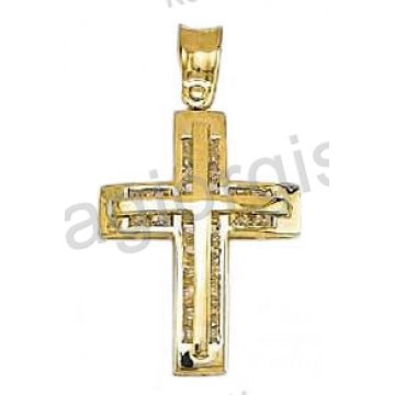 Βαπτιστικός σταυρός για κορίτσι χρυσός με λουστρέ φινίρισμα και άσπρες μπαγιέτες πέτρες ζιργκόν 