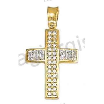 Βαπτιστικός σταυρός για κορίτσι χρυσός με μπαγιέτες και άσπρες πέτρες ζιργκόν Με δώρο την αλυσίδα