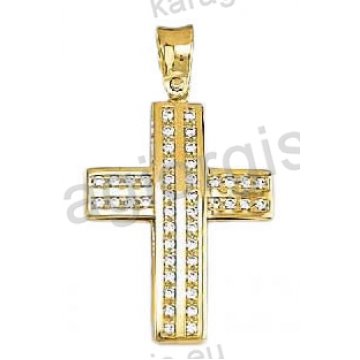Βαπτιστικός σταυρός για κορίτσι χρυσός με λουστρέ φινίρισμα Με δώρο την αλυσίδα και άσπρες πέτρες ζιργκόν 