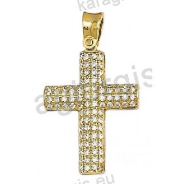 Βαπτιστικός σταυρός για κορίτσι χρυσός με άσπρες πέτρες ζιργκόν 
