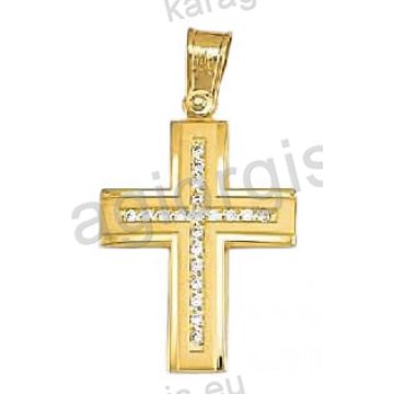 Βαπτιστικός σταυρός για κορίτσι χρυσός με λουστρέ και ματ φινίρισμα και άσπρες πέτρες ζιργκόν 
