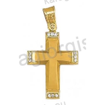 Βαπτιστικός σταυρός για κορίτσι χρυσός με λουστρέ και ματ φινίρισμα Με δώρο την αλυσίδα και άσπρες πέτρες ζιργκόν 