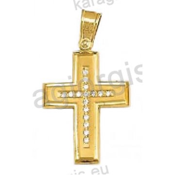 Βαπτιστικός σταυρός για κορίτσι χρυσός με λουστρέ και ματ φινίρισμα και άσπρες πέτρες ζιργκόν 