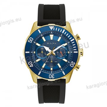 Ρολόι BULOVA Sport Collection ανδρικό quartz gold χρονογράφος με μαύρο λουράκι σιλικόνης 44mm.