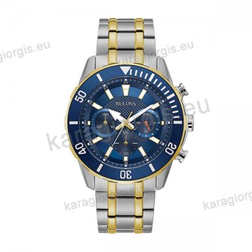 Ρολόι BULOVA Sport Collection ανδρικό quartz χρονογράφος με δίχρωμο ατσάλινο μπρασελέ 44mm.