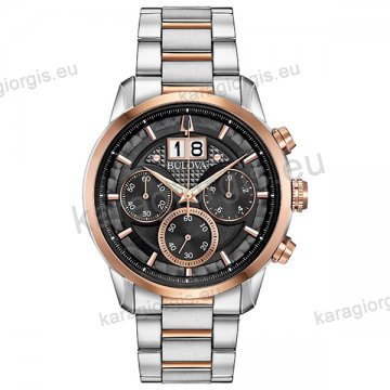 Ρολόι BULOVA Sutton Collection ανδρικό quartz χρονογράφος με δίχρωμο rose gold ατσάλινο μπρασελέ 44mm.