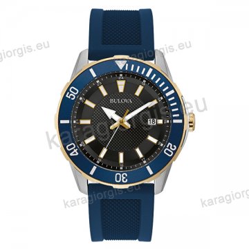 Ρολόι BULOVA Sport Collection ανδρικό quartz με μπλέ λουράκι σιλικόνης 44mm.