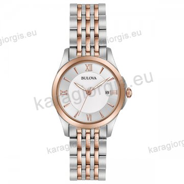 Ρολόι BULOVA Classic Collection γυναικείο quartz δίχρωμο rose gold με ατσάλινο μπρασελέ 28mm.