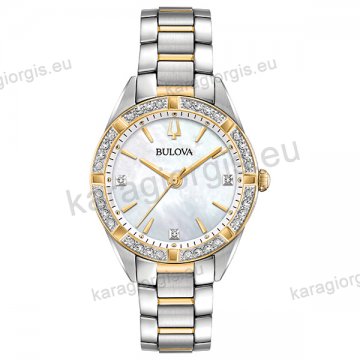 Ρολόι BULOVA Sutton Collection γυναικείο quartz δίχρωμο με ατσάλινο μπρασελέ με 19 διαμάντια στο καντράν 33mm.