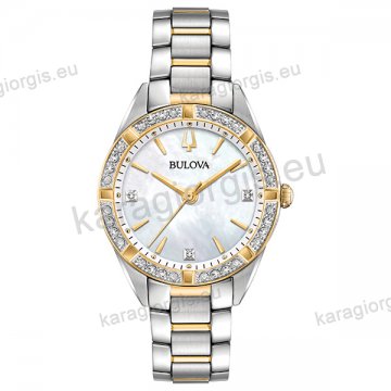 Ρολόι BULOVA Sutton Collection γυναικείο quartz δίχρωμο με ατσάλινο μπρασελέ με 19 διαμάντια στο καντράν 33mm.