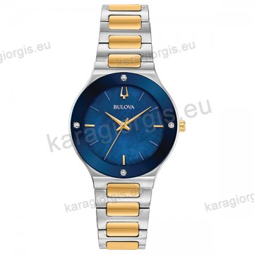 Ρολόι BULOVA Futuro Collection γυναικείο quartz δίχρωμο επίχρυσο με ατσάλινο μπρασελέ με 4 διαμάντια στο καντράν 32mm.