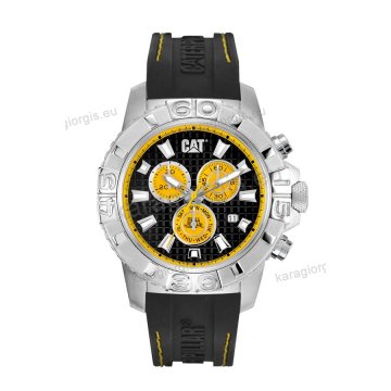 Ρολόι CUT CATERPILLAR Alaska chrono ανδρικό με μαύρο λουράκι σιλικόνης 45mm