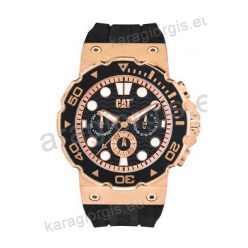 Ρολόι CUT CATERPILLAR Reef multi ανδρικό rose gold με μαύρο λουράκι σιλικόνης 45mm