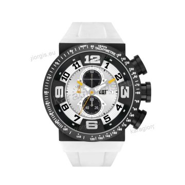 Ρολόι CUT CATERPILLAR DT50 chrono ανδρικό με άσπρο λουράκι σιλικόνης 50mm