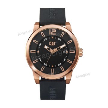 Ρολόι CUT CATERPILLAR Hardware rose gold date ανδρικό με μαυρό λουράκι σιλικόνης 45mm