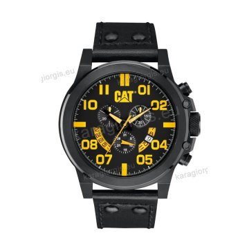 Ρολόι CUT CATERPILLAR Chicago chrono ανδρικό με μαύρο δερμάτινο λουράκι και χρονογράφος πολλαπλών ενδείξεων 48mm