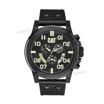 Ρολόι CUT CATERPILLAR Chicago chrono ανδρικό με μαύρο δερμάτινο λουράκι και χρονογράφος πολλαπλών ενδείξεων 48mm