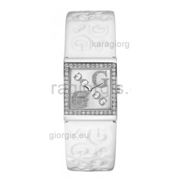Ρολόι GUESS γυναικείο με άσπρο δερμάτινο λουράκι 26mm