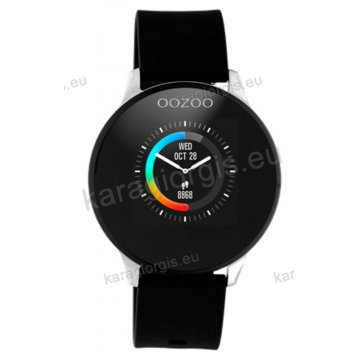 Ρολόι OOZOO Smartwatch γυναικείο με μαύρο λουρί σιλικόνης και μαύρο καντράν 43mm.
