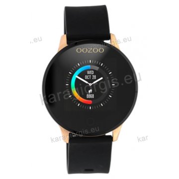 Ρολόι OOZOO Smartwatch γυναικείο rose gold με μαύρο λουρί σιλικόνης και μαύρο καντράν 43mm.