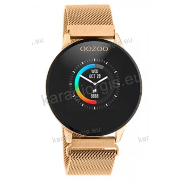 Ρολόι OOZOO Smartwatch γυναικείο rose gold με μεταλλικό μπρασελέ και μαύρο καντράν 43mm.