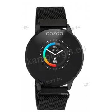 Ρολόι OOZOO Smartwatch γυναικείο total black με μαύρο μεταλλικό μπρασελέ και μαύρο καντράν 43mm.