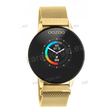 Ρολόι OOZOO Smartwatch γυναικείο gold με χρυσαφί μεταλλικό μπρασελέ και μαύρο καντράν 43mm.