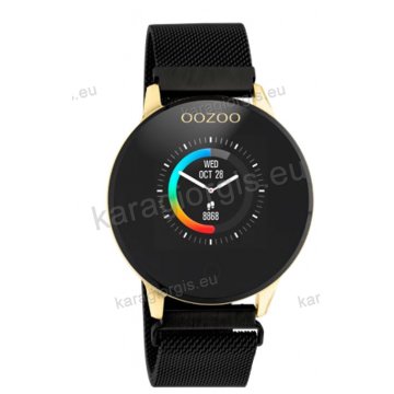 Ρολόι OOZOO Smartwatch γυναικείο gold με μαύρο μεταλλικό μπρασελέ και μαύρο καντράν 43mm.