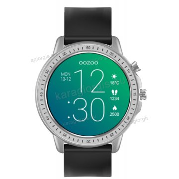 Ρολόι OOZOO Smartwatch ανδρικό με μαύρο λουρί σιλικόνης και μαύρο καντράν 45mm.