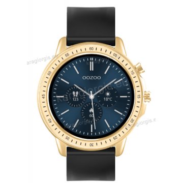 Ρολόι OOZOO Smartwatch ανδρικό gold με μαύρο λουρί σιλικόνης και μαύρο καντράν 45mm.