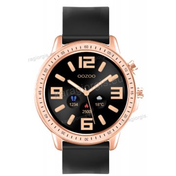 Ρολόι OOZOO Smartwatch ανδρικό rose gold με μαύρο λουρί σιλικόνης και μαύρο καντράν 45mm.