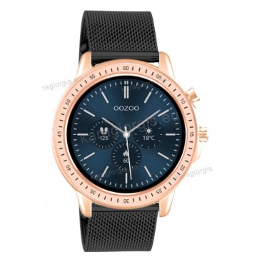 Ρολόι OOZOO Smartwatch γυναικείο-ανδρικό rose gold με μαύρο μεταλλικό μπρασελέ και μαύρο καντράν 45mm.