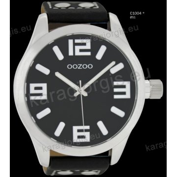 Ρολόι OOZOO timepieces ανδρικό-γυναικείο με μαύρο black δερμάτινο λουράκι και μαύρο καντράν 51mm