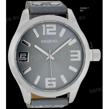 Ρολόι OOZOO timepieces ανδρικό-γυναικείο με ανοιχτό γκρι aquagrey δερμάτινο λουράκι και γκρι καντράν 51mm