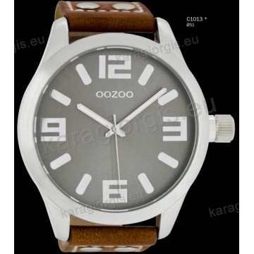 Ρολόι OOZOO timepieces ανδρικό-γυναικείο με καφέ brown δερμάτινο λουράκι και γκρι καντράν 51mm